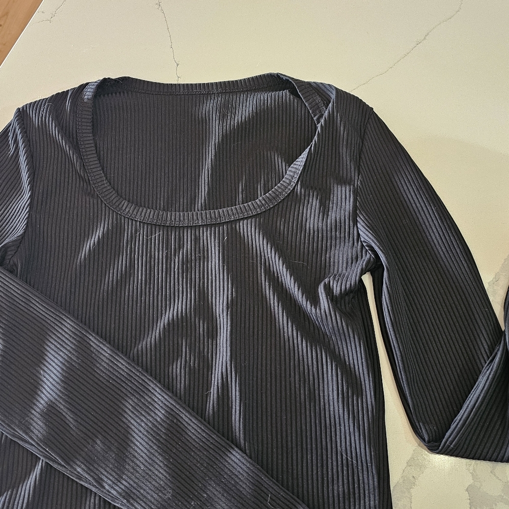 SHEIN Black Ribbed Long Sleeve Top